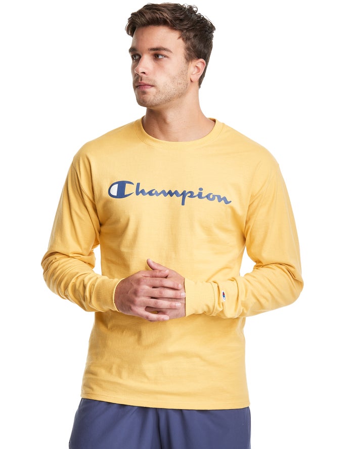 Champion Classic Long-Sleeve Script Logo T-Shirt Heren - Geel - Belgie 1370RAOEK